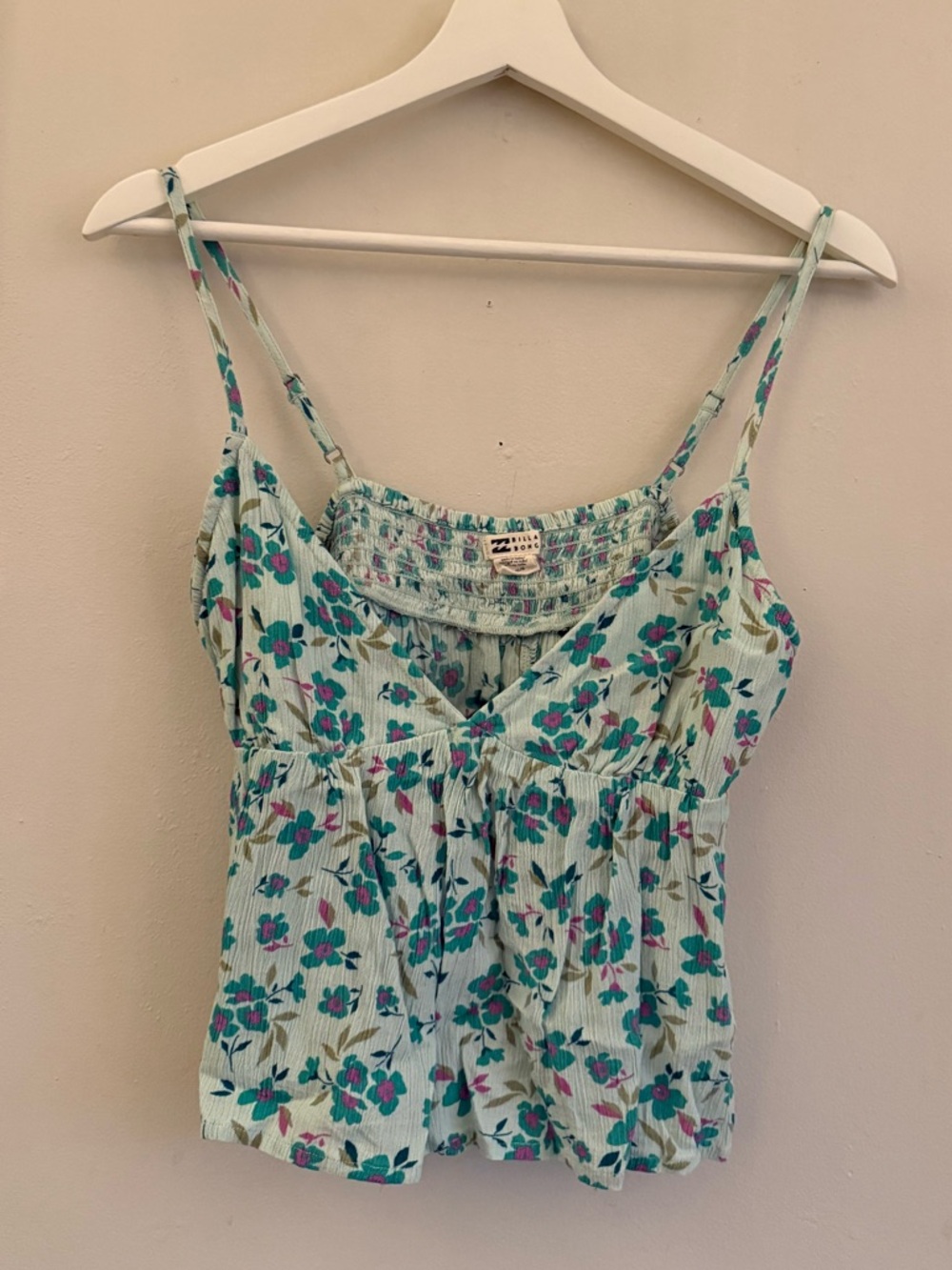 Billabong Mint Floral Smocked Cami